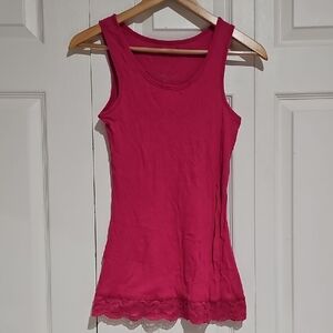 ✨ Kirra Pink Ribbed Lace Hem Tank Top | Size Large | Stretch Layering Cami